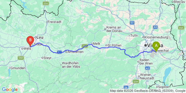 Map: Vienna Airport (VIE) to Pucking