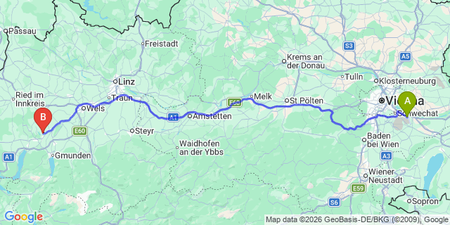Map: Vienna Airport (VIE) to Pühret