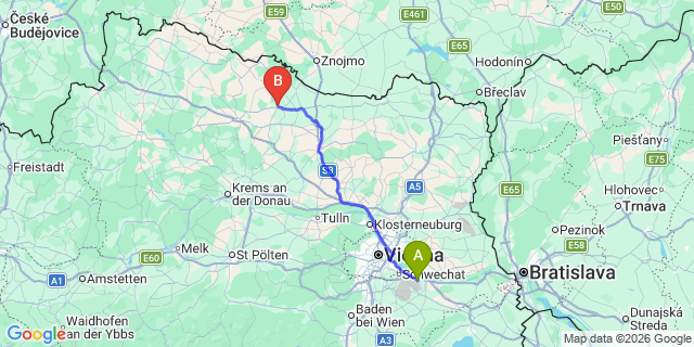 Map: Vienna Airport (VIE) to Pulkau