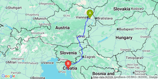 Map: Vienna Airport (VIE) to Punat