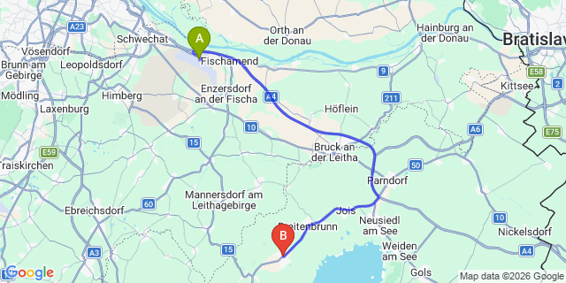 Map: Vienna Airport (VIE) to Purbach am Neusiedlersee
