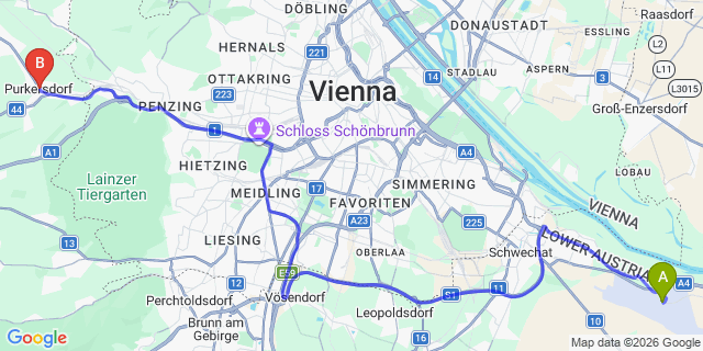 Map: Vienna Airport (VIE) to Purkersdorf