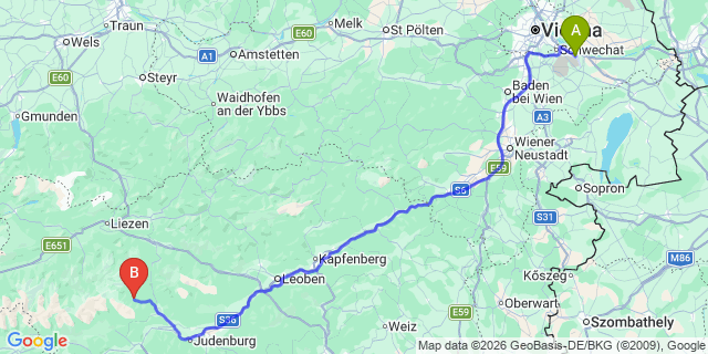 Map: Vienna Airport (VIE) to Pusterwald