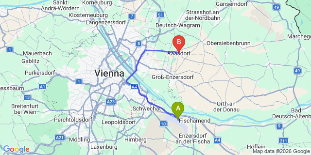 Map: Vienna Airport (VIE) to Raasdorf