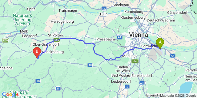 Map: Vienna Airport (VIE) to Rabenstein an der Pielach