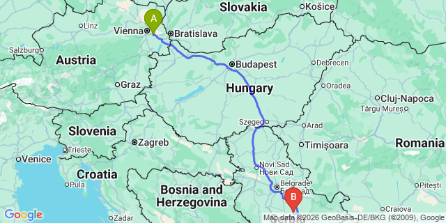 Map: Vienna Airport (VIE) to Raca