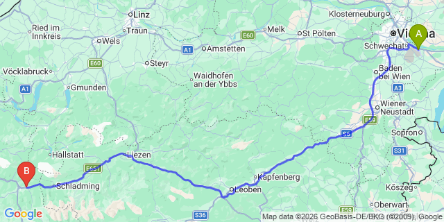 Map: Vienna Airport (VIE) to Radstadt