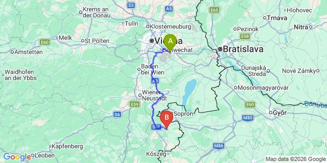 Map: Vienna Airport (VIE) to Raiding