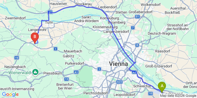 Map: Vienna Airport (VIE) to Ranzelsdorf