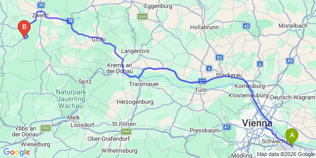 Map: Vienna Airport (VIE) to Rapottenstein