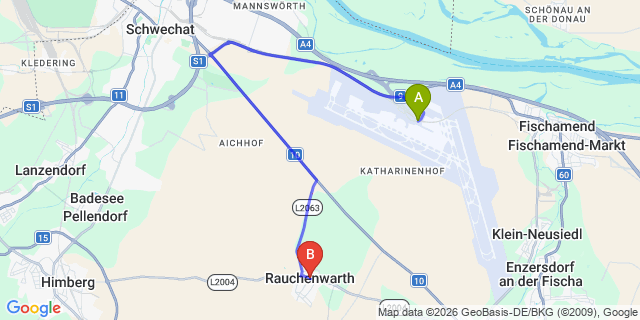 Map: Vienna Airport (VIE) to Rauchenwarth