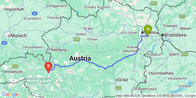 Map: Vienna Airport (VIE) to Rauris