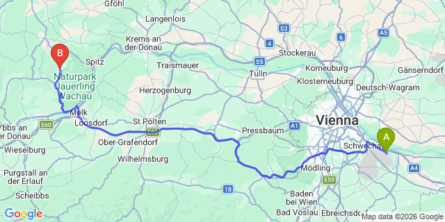 Map: Vienna Airport (VIE) to Raxendorf