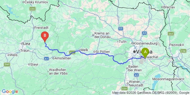 Map: Vienna Airport (VIE) to Rechberg