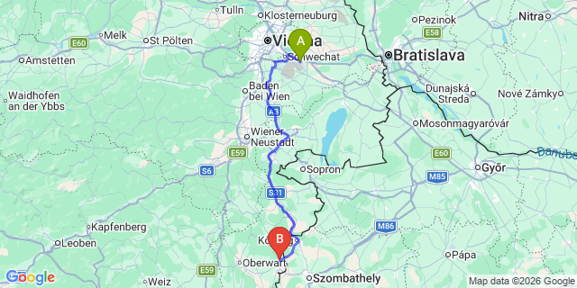 Map: Vienna Airport (VIE) to Rechnitz