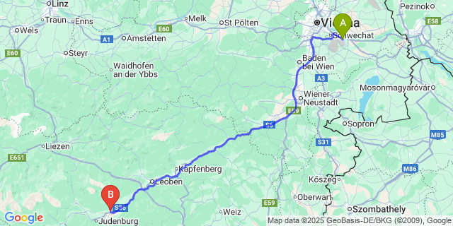 Map: Vienna Airport (VIE), Schwechat, Wien to Red Bull Ring