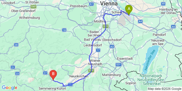 Map: Vienna Airport (VIE) to Reichenau an der Rax