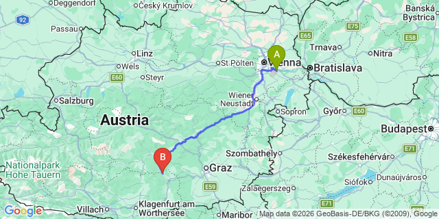 Map: Vienna Airport (VIE) to Reichenfels
