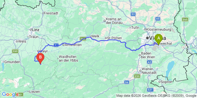 Map: Vienna Airport (VIE) to Reichraming