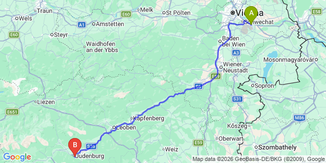 Map: Vienna Airport (VIE) to Reifling
