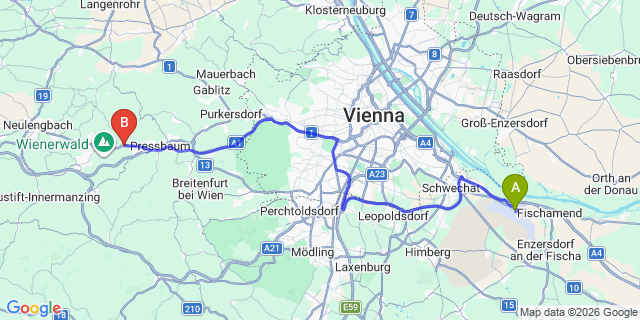 Map: Vienna Airport (VIE) to Rekawinkel