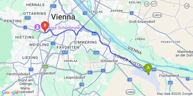 Map: Vienna Airport (VIE) to Renaissance Vienna Schonbrunn Hotel