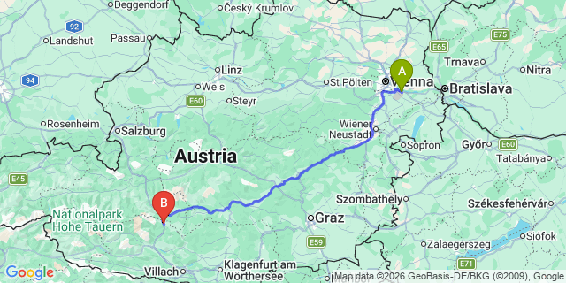 Map: Vienna Airport (VIE) to Rennweg am Katschberg