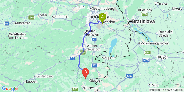 Map: Vienna Airport (VIE) to Rettenbach