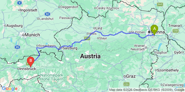 Map: Vienna Airport (VIE) to Ried im Zillertal