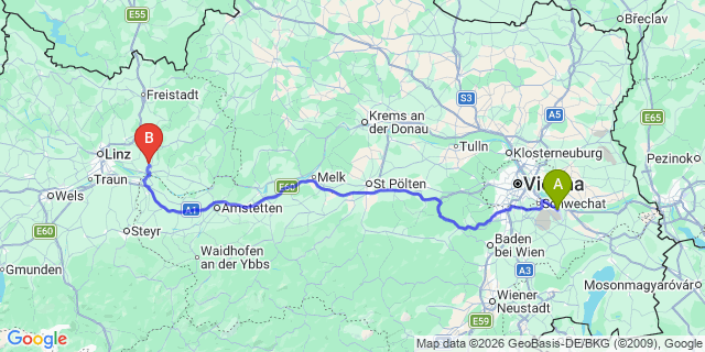 Map: Vienna Airport (VIE) to Ried in der Riedmark