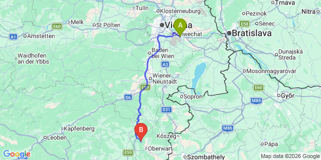 Map: Vienna Airport (VIE) to Riedlingsdorf