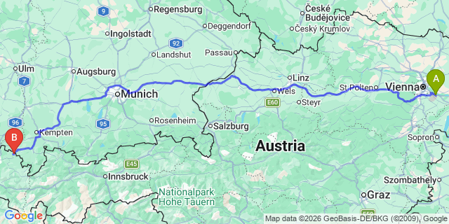 Map: Vienna Airport (VIE) to Riefensberg