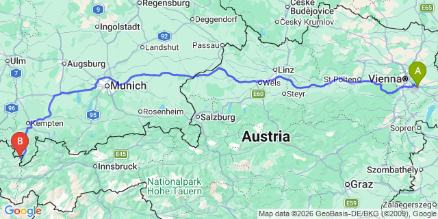 Map: Vienna Airport (VIE) to Riezlern