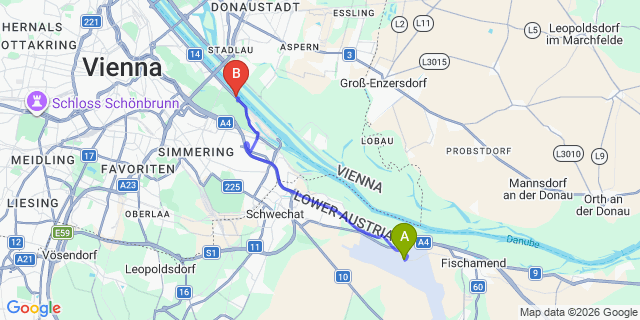 Map: Vienna Airport (VIE) to River Lodge