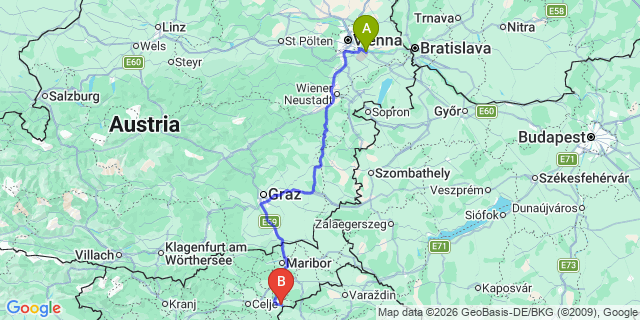 Map: Vienna Airport (VIE) to Rogaska Slatina