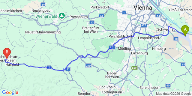 Map: Vienna Airport (VIE) to Rohrbach an der Gölsen