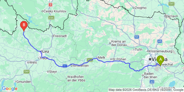 Map: Vienna Airport (VIE) to Rohrbach