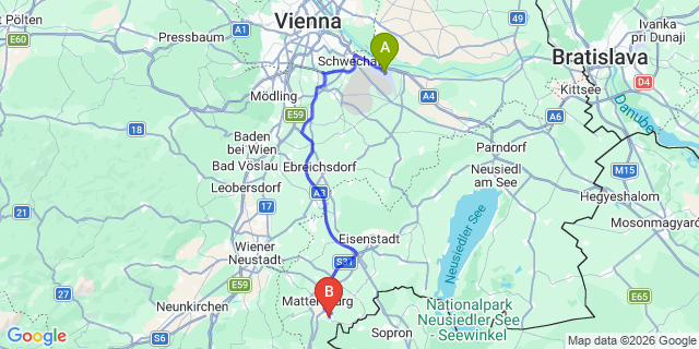 Map: Vienna Airport (VIE) to Rohrbach bei Mattersburg