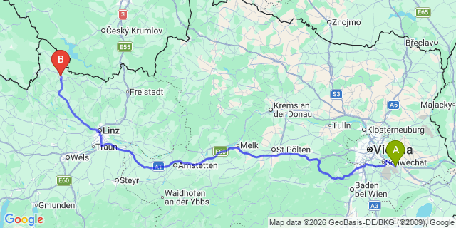 Map: Vienna Airport (VIE) to Rohrbach-Berg