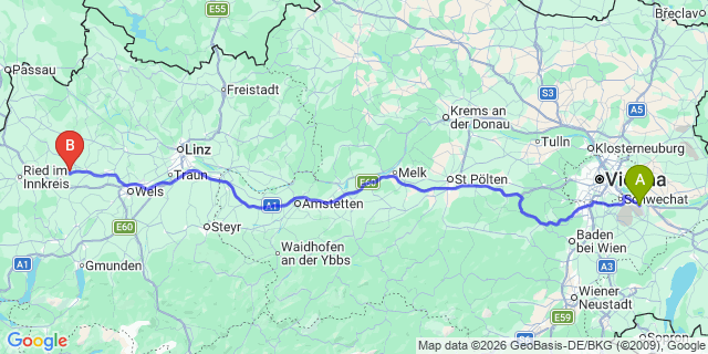 Map: Vienna Airport (VIE) to Roith
