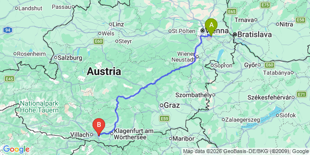 Map: Vienna Airport (VIE) to Rosegg