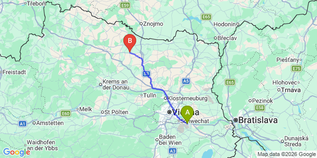 Map: Vienna Airport (VIE) to Roseldorf