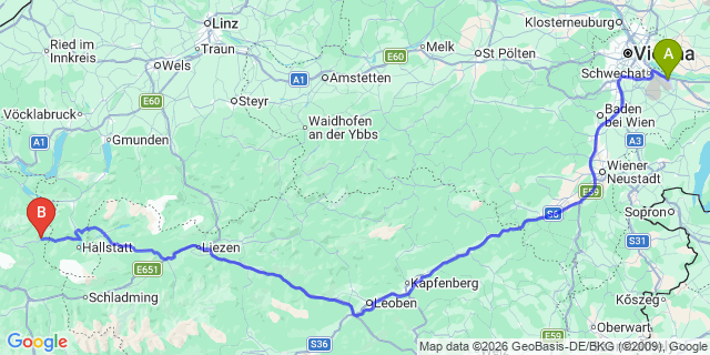 Map: Vienna Airport (VIE) to Rußbach am Paß Gschütt