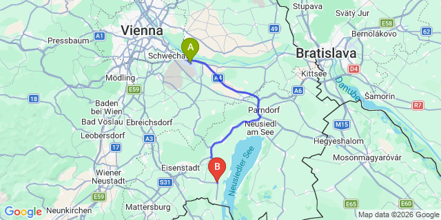 Map: Vienna Airport (VIE) to Rust