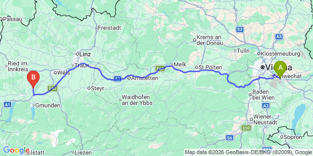 Map: Vienna Airport (VIE) to Rüstorf