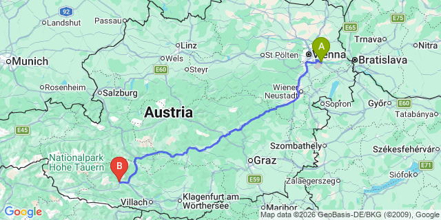 Map: Vienna Airport (VIE) to Sachsenburg