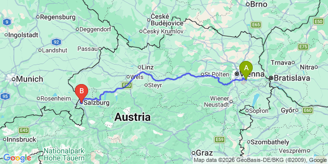 Map: Vienna Airport (VIE) to Salzburg