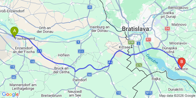 Map: Vienna Airport (VIE) to Samorin