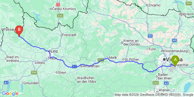 Map: Vienna Airport (VIE) to Sankt Aegidi