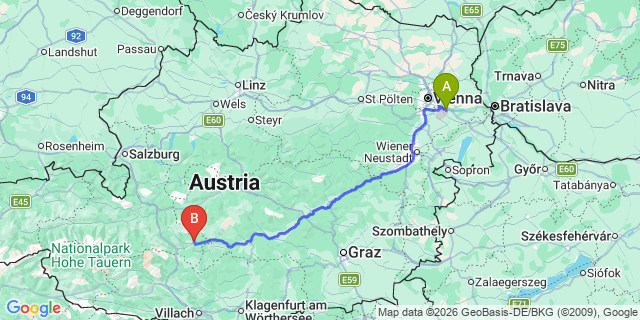 Map: Vienna Airport (VIE) to Sankt Andrä im Lungau